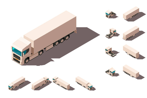 Isometric 3d set big truck with box for delivery moving and long distance transportation. - Vector, imagen