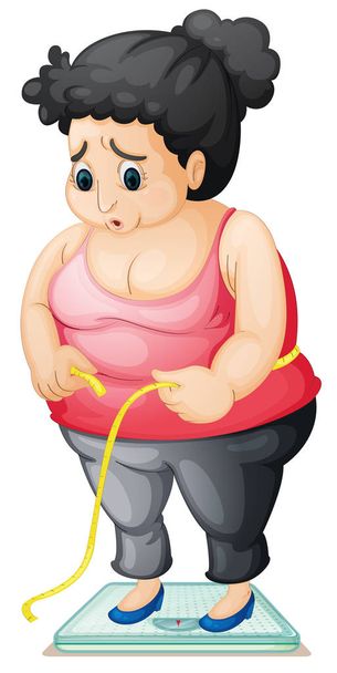 eine dicke Dame bei der Gewichtskontrolle Illustration - Vektor, Bild
