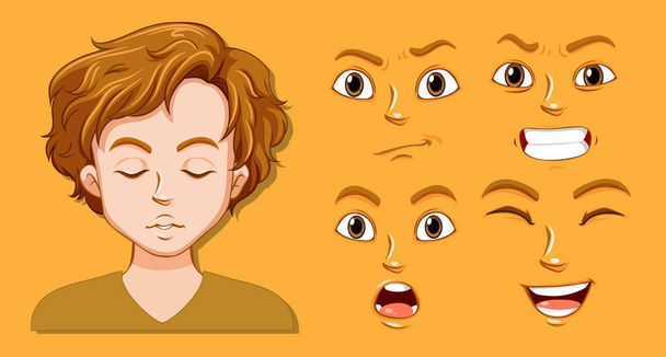 男の顔の表情のイラストのセット - ベクター画像