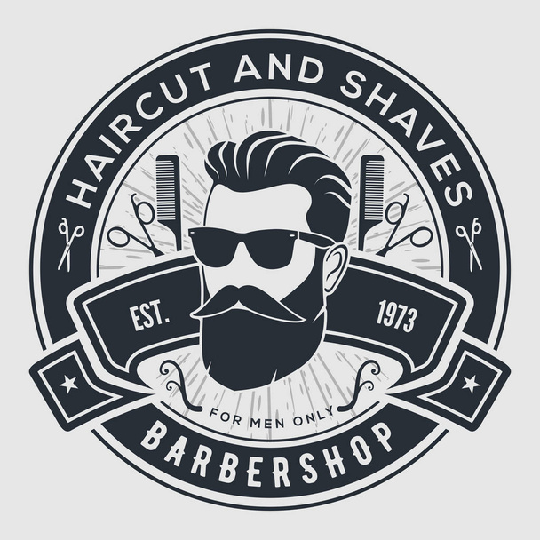 Barber shop évjárat címke, jelvény, vagy a jelképet a szürke háttér. - Vektor, kép