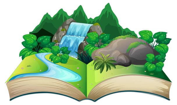 Libro aperto con illustrazione paesaggio natura
 - Vettoriali, immagini