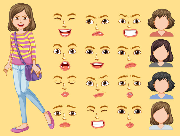 Девушка с различными выражениями лица
 - Вектор,изображение