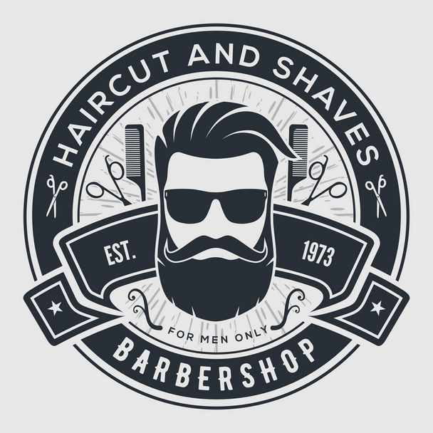 Barber shop vintage label, badge, or emblem on gray background. - Vector, Image