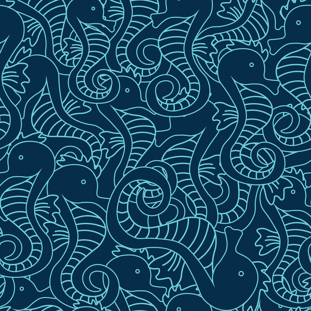 hellblaues Seepferdchen auf dunkelblauem Hintergrund. - Vektor, Bild