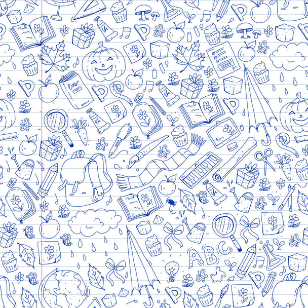 Vector seamless pattern with school and education icons. - Vettoriali, immagini
