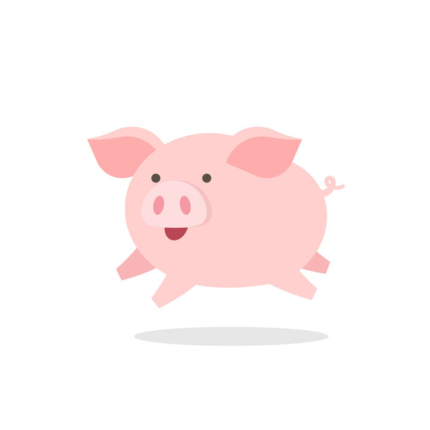 süßes kleines Schwein hüpft glücklich, Zeichentrick-Vektor-Illustration. - Vektor, Bild