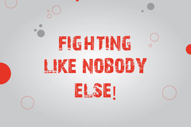 Text sign showing Fighting Like Nobody Else. Conceptual photo Fight for your rights motivated to win competition Blank Rectangle with Round Light Beam in Center and Various Size Circles. - Photo, Image