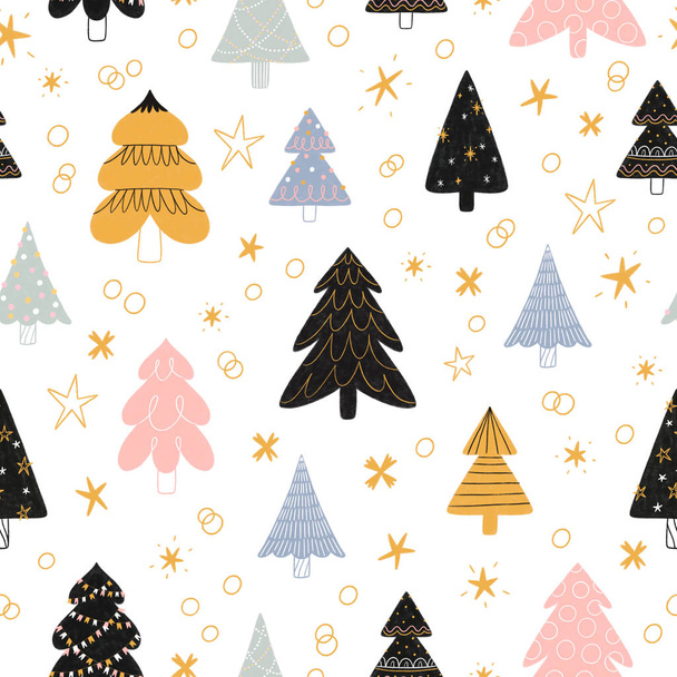 Christmas trees festive seamless pattern - Photo, Image