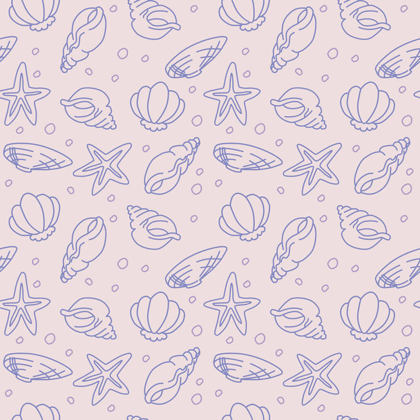 Seamless pattern of seashells and starfishes - Vektori, kuva