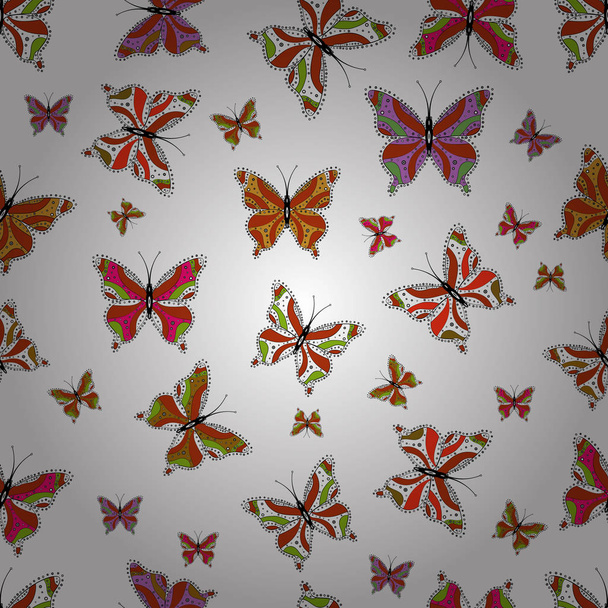 Modello femminile semplice per carta, stampa, invito. Collezione di farfalle colorate su sfondo bianco, arancione e nero. Senza cuciture. Illustrazione vettoriale. Adatto per carta, tessuto, imballaggio
. - Vettoriali, immagini