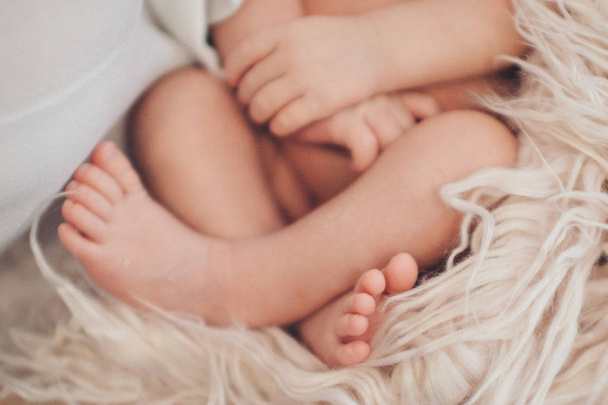 baby feet close up on white background - 写真・画像