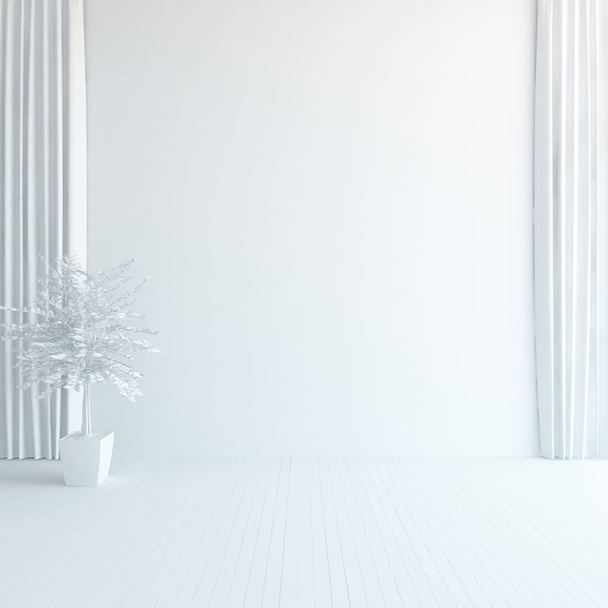 biały pokój wnętrze z roślin. Skandynawskim wystrojem wnętrz. ilustracja 3D - Zdjęcie, obraz