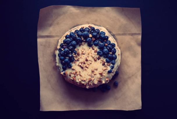  delicious cake with blueberries, close up - Fotó, kép