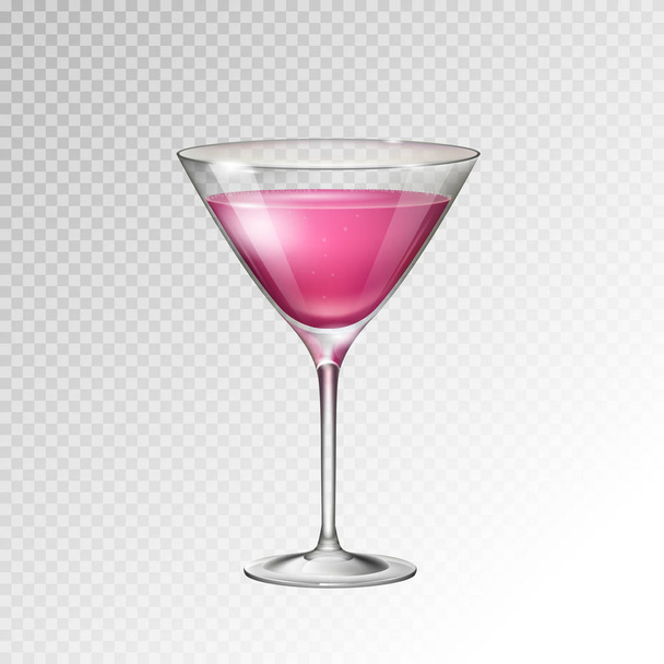 Realistic cocktail cosmopolitan glass vector illustration on transparent background - Vettoriali, immagini