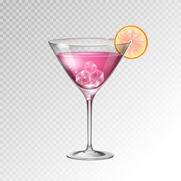 Realistic cocktail cosmopolitan glass vector illustration on transparent background - Vector, imagen
