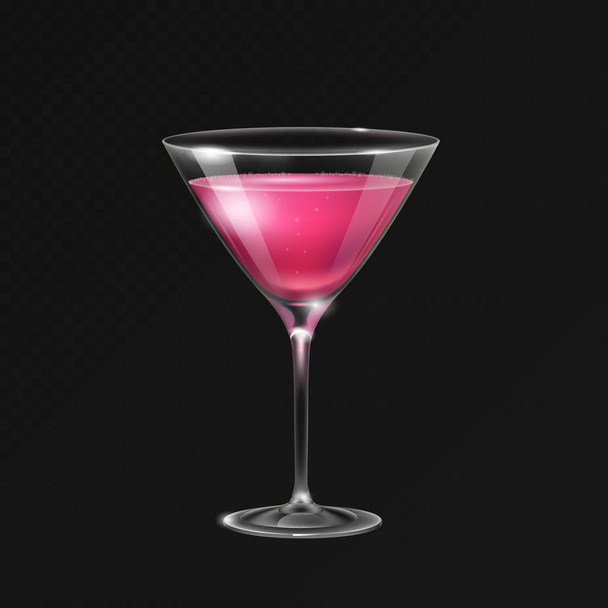 Realistic cocktail cosmopolitan glass vector illustration on transparent background - Vetor, Imagem