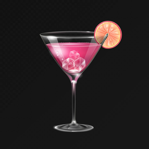 Realistic cocktail cosmopolitan glass vector illustration on transparent background - Vetor, Imagem