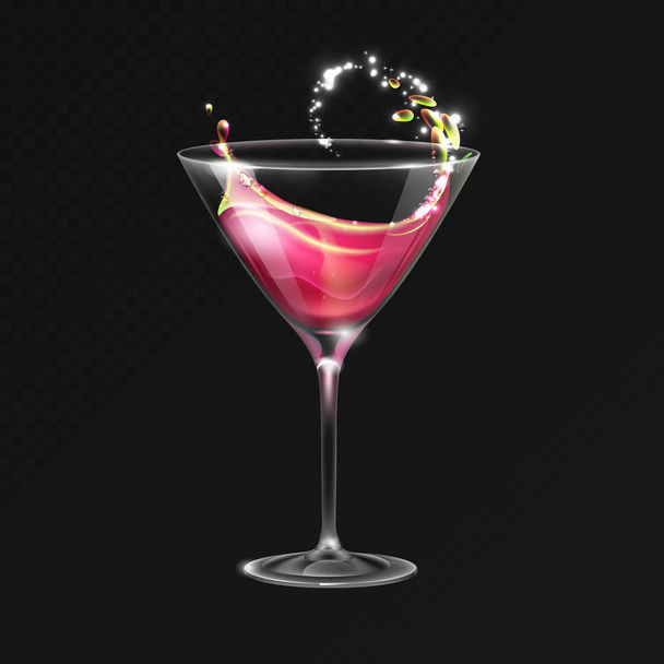 Realistic cocktail cosmopolitan glass vector illustration on transparent background - Διάνυσμα, εικόνα