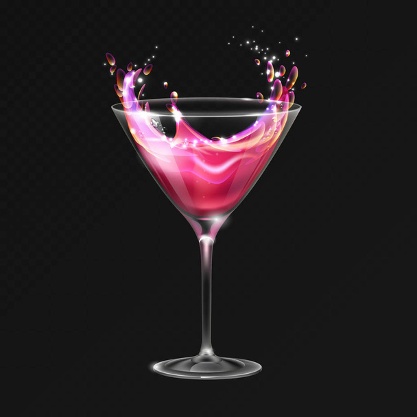 Realistic cocktail cosmopolitan glass vector illustration on transparent background - Vector, Image