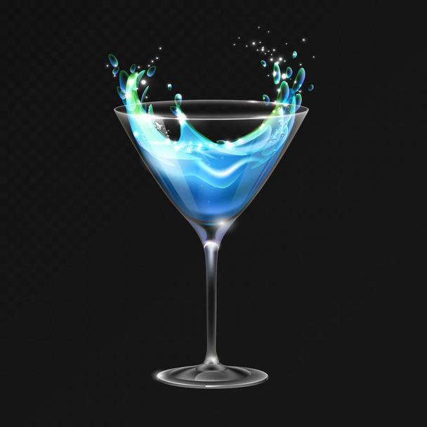 Realistic cocktail blue lagoon glass vector illustration on transparent background - Vetor, Imagem