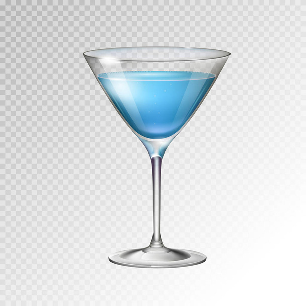 Realistic cocktail blue lagoon glass vector illustration on transparent background - Vetor, Imagem