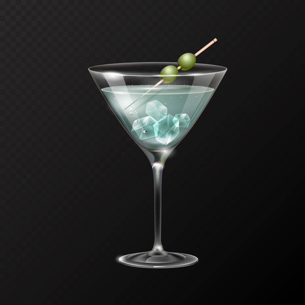 Realistic cocktail martini glass vector illustration on transparent background - Vector, afbeelding