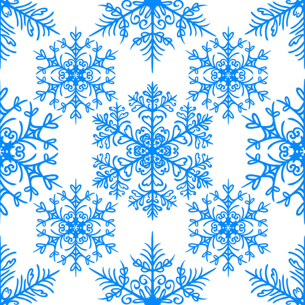 白い背景に雪の結晶のシンプルなシームレス パターン。クリスマスと新年のファッションのための休日のデザインを印刷します。ベクトル - ベクター画像
