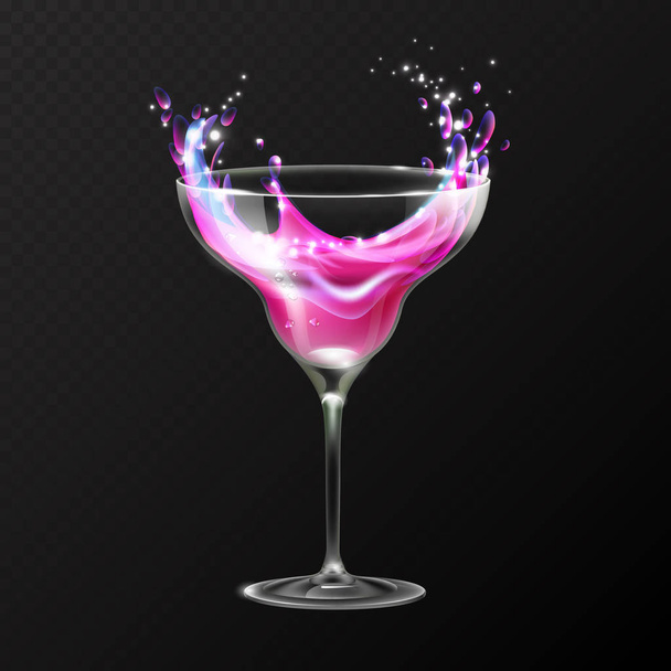 Realistic cocktail cosmopolitan glass vector illustration on transparent background - Вектор,изображение
