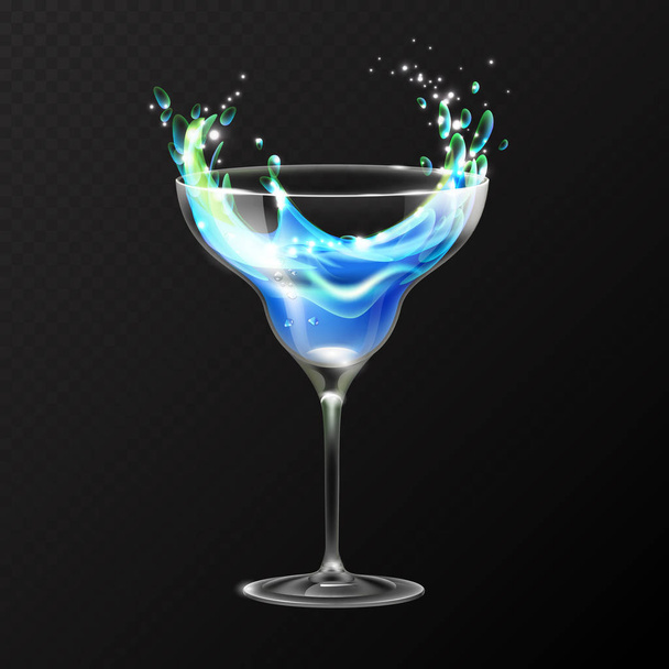 Realistische cocktail blauwe lagune glas vectorillustratie op transparante achtergrond - Vector, afbeelding