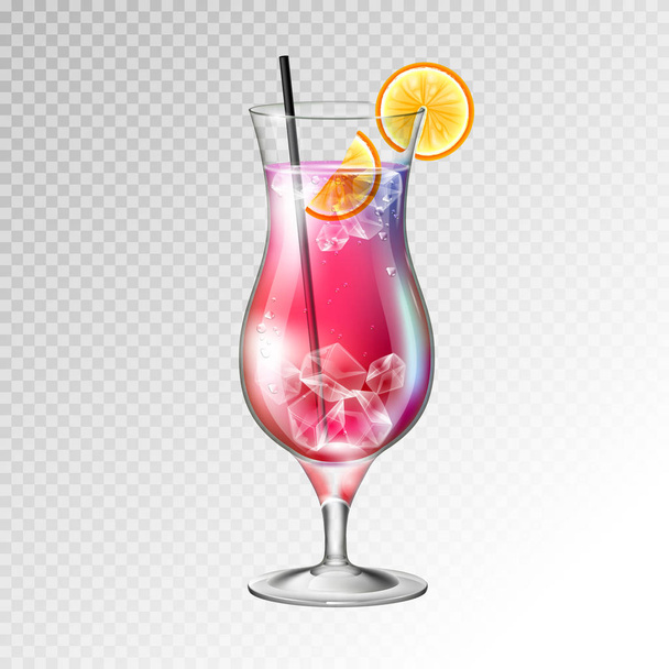 Realistic cocktail tequila sunrise glass vector illustration on transparent background - Διάνυσμα, εικόνα