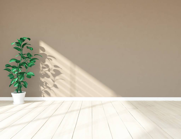 Idea of  empty scandinavian room interior with plant on wooden floor  . Home nordic interior. 3D illustration - Illustration - Foto, Imagen