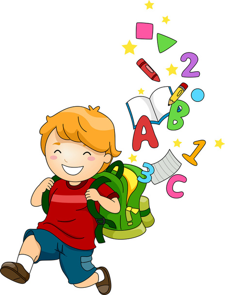 Boy Kid with a Backpack of ABC's and 123's - Photo, Image