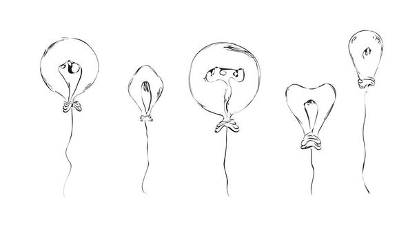 drawn balloons in the form of light bulbs in a minimalist style in the form of wires for the interior, ideas, icons. vector sketch - Vector, Image