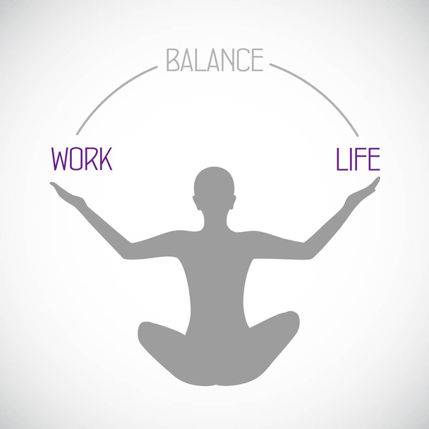 person silhouette meditating for work and life balance healthy lifestyle - Vector, Image