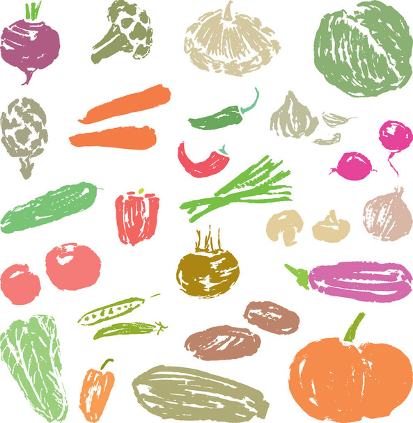 Una serie di schizzi di varie verdure mature
 - Vettoriali, immagini