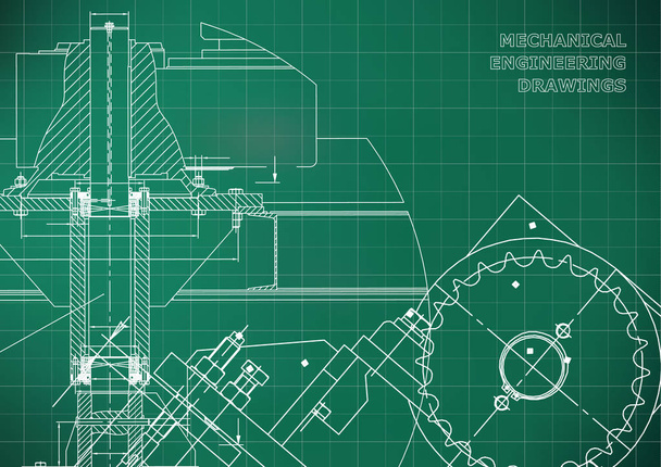Engineering backgrounds. Mechanical engineering drawings. Cover. Technical Design. Blueprints. Light green background. Grid - Vector, Image