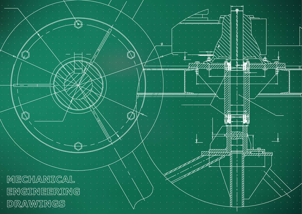 Mechanical engineering drawing. Light green background. Points - Vector, Image
