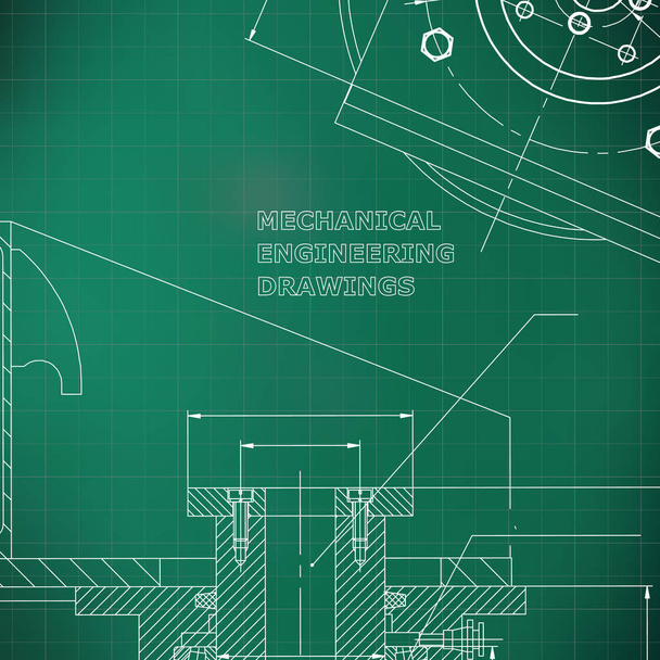 力学。テクニカルデザイン。エンジニアリングスタイル。機械器具作り。カバー。明るい緑色の背景。グリッド - ベクター画像