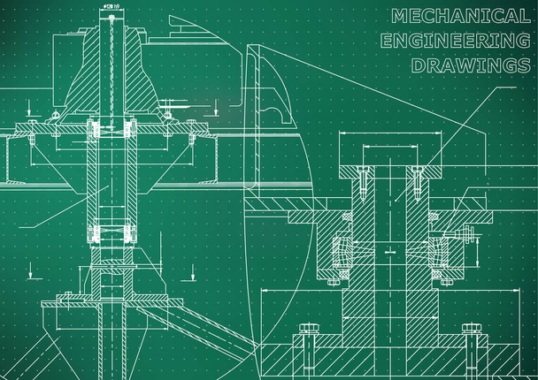 機械工学。テクニカル イラスト。工学の背景。技術的な設計。器械の作成。明るい緑の背景。ポイント - ベクター画像