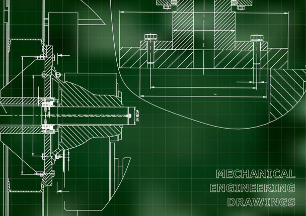 テクニカル イラスト。機械工学。工学の背景。緑の背景。グリッド - ベクター画像
