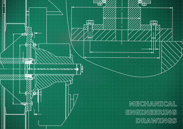 テクニカル イラスト。機械工学。工学の背景。明るい緑の背景。ポイント - ベクター画像