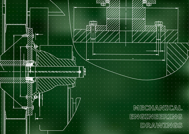 テクニカル イラスト。機械工学。工学の背景。緑の背景。ポイント - ベクター画像