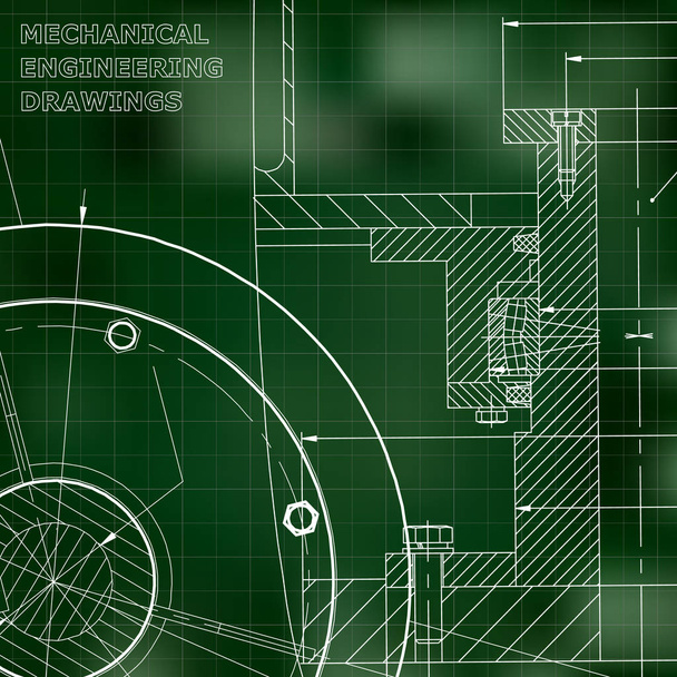 Hintergründe zu technischen Fächern. technische Illustration. Maschinenbau. Grüner Hintergrund. Raster - Vektor, Bild
