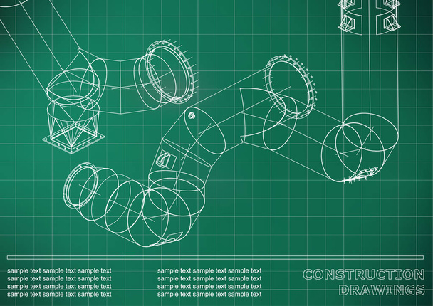 Disegni di strutture in acciaio. Tubi e tubi. Progetto 3d di strutture in acciaio. Copertina, sfondo per il vostro disegno. Sfondo verde chiaro. Griglia
 - Vettoriali, immagini