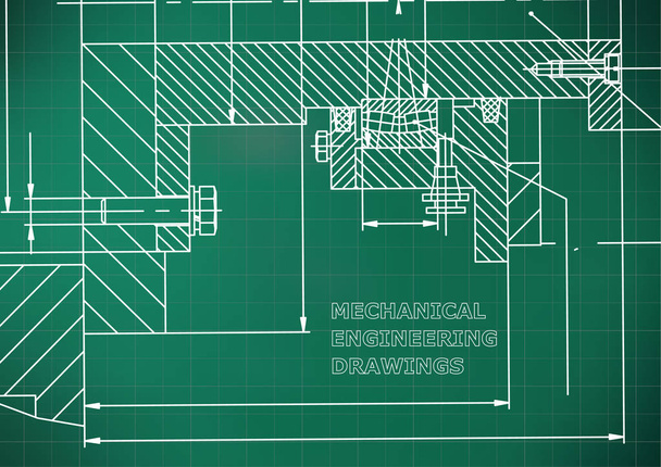 Mechanical engineering. Technical illustration. Backgrounds of engineering subjects. Technical design. Light green background. Grid - Vector, Image