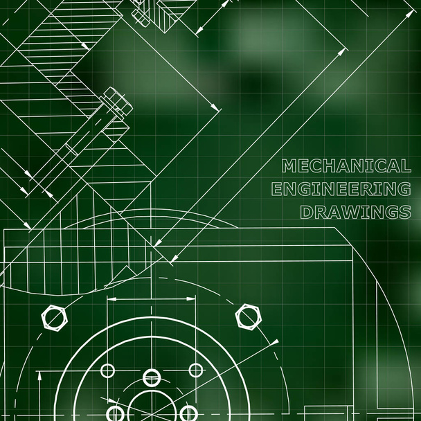 Mechanics. Technical design. Engineering. Mechanical Corporate Identity. Green background. Grid - Vector, Image
