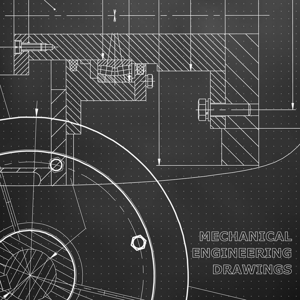 工学の背景。テクニカル イラスト。機械工学。技術的な設計。黒の背景。ポイント - ベクター画像