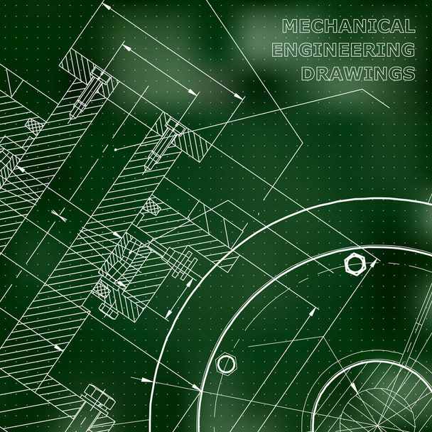 Green background. Points. Technical illustration. Mechanical engineering. Technical design. Instrument making. Cover, banner - Vector, Image