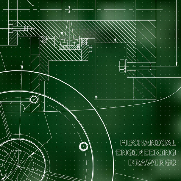 Backgrounds of engineering subjects. Technical illustration. Mechanical engineering. Technical design. Green background. Points - Vector, Image