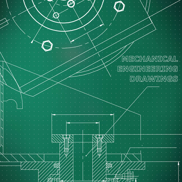 力学。技術的な設計。エンジニア リング スタイルです。機械器械の作成。明るい緑の背景。ポイント - ベクター画像